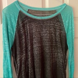 Aeropostale Green/Gray Baseball Tee
